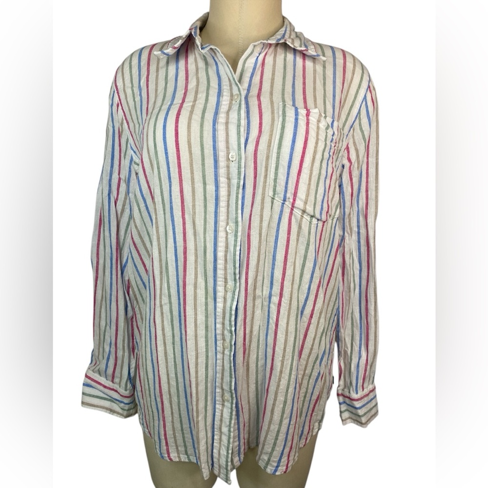 GAP Long Sleeve Button Up Striped Multicolor Linen Blend Shirt Women’s Small